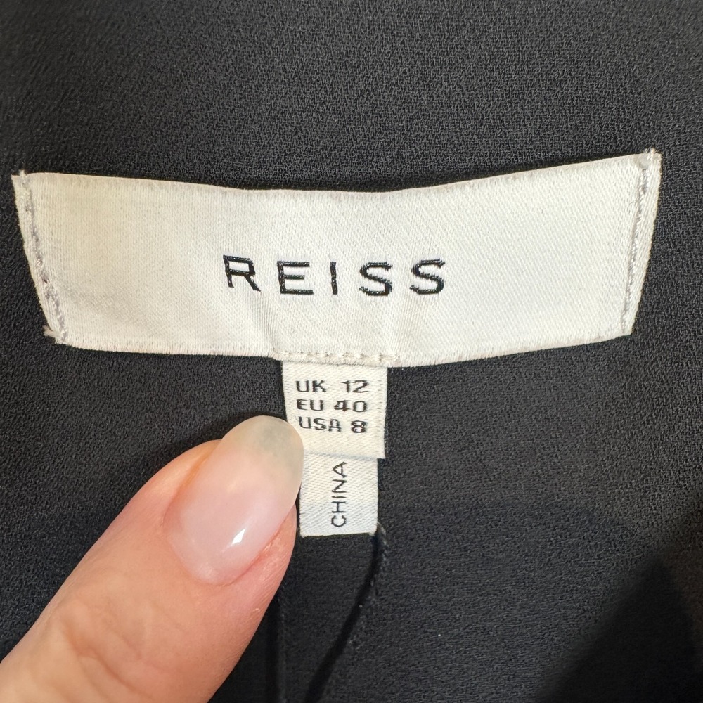 Reiss Stefania Printed Mini Day Dress Black Yellow Gold Drawstring Waist US 8 - Picture 3 of 12